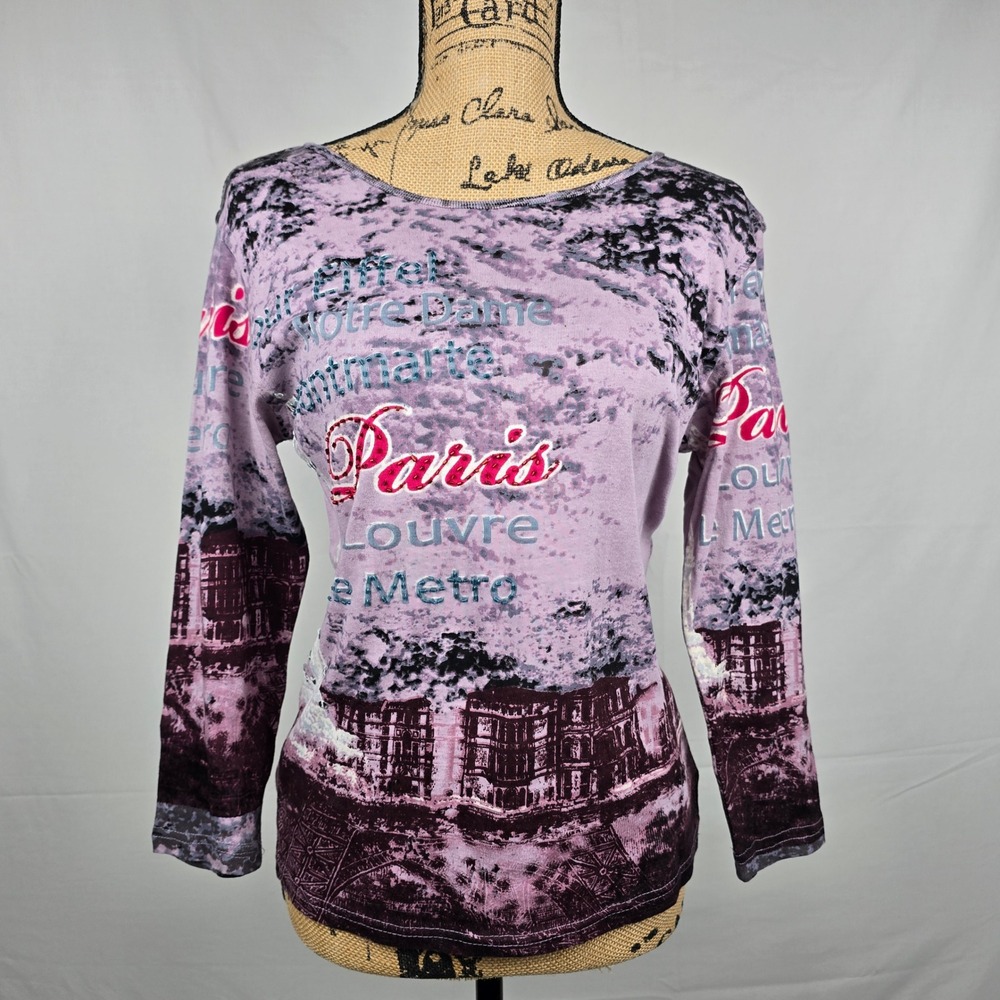Gorgoues Jane‎ Ashley Paris Eiffel Tower Purple Casual Lifestyle Top Size Small